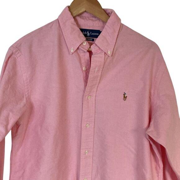 Ralph Lauren Mens Custom Fit Button‎ Down Shirt Size L Pink Pony Preppy Classic - Picture 1 of 8